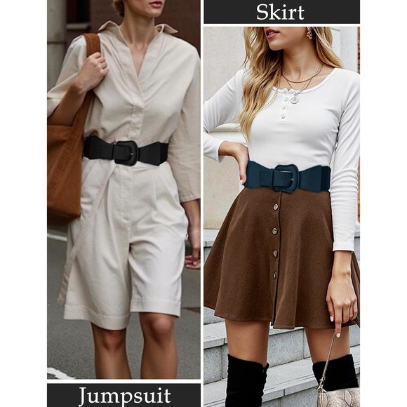 3 Pack Suede Womens Elastic Wide Belts For Dresses Fashion Black+navy+pink💙